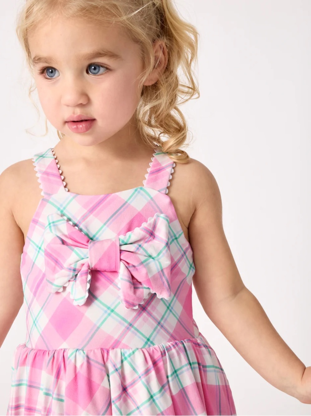 Little Sleepies Pink Plaid Bow Casual Dress - Picture 3 of 7
